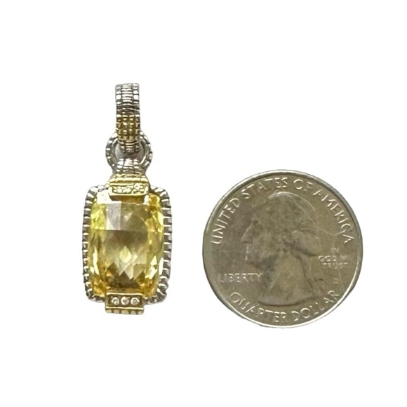 Judith Ripka JR Two Sterling Silver 18K Gold Canary Quartz Diamond Pendant - Picture 11 of 12